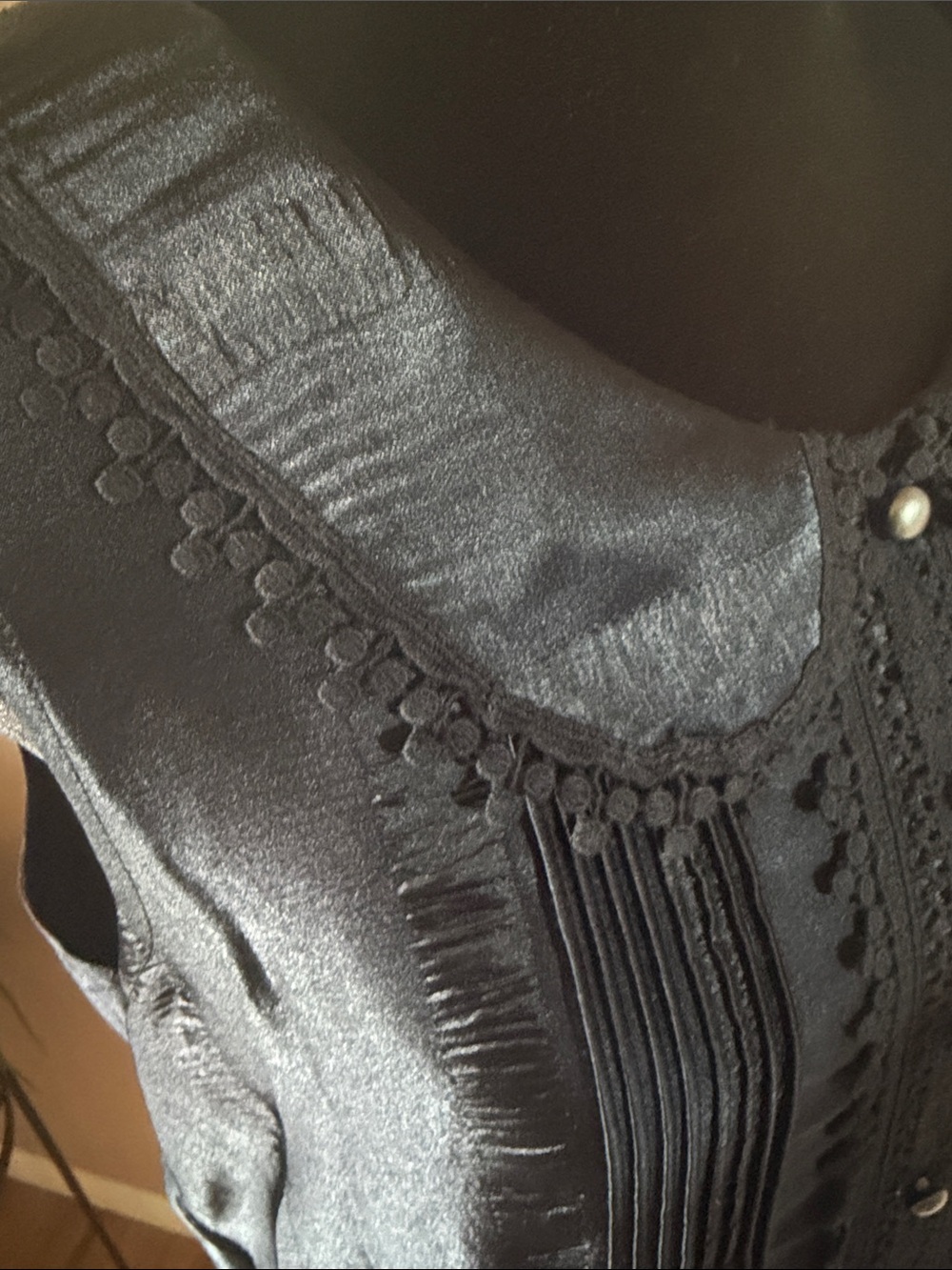 Anna Sui Black Satiny Sleeveless Dress w/Lace & Pintuck Details, Sz M NWT - Picture 7 of 9